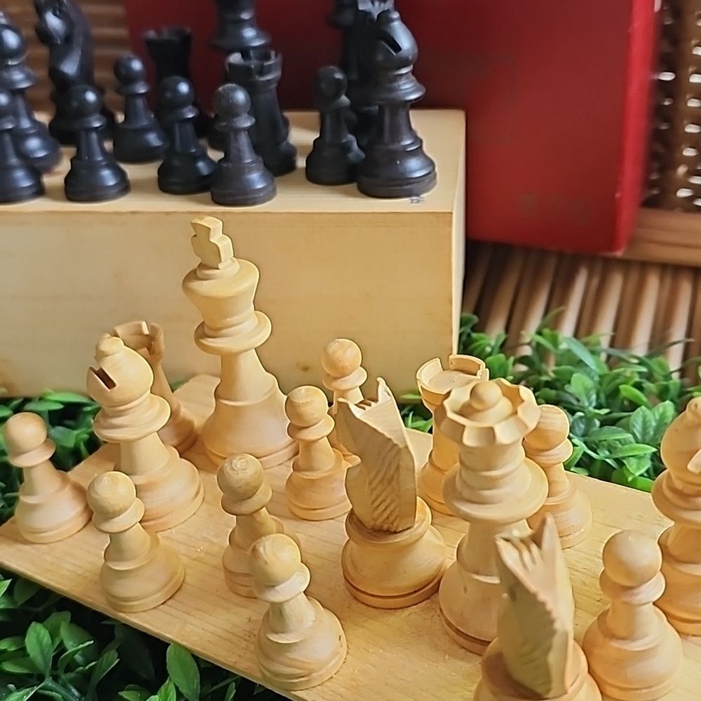 Vintage French Carved Wooden Chess Pieces